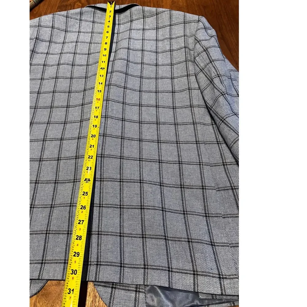 Stafford Signature Mens Sport Coat 46 Short Blue Windowpane Linen Blend NWT‎